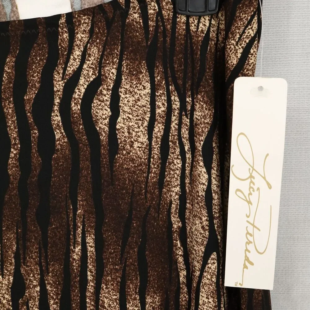 Lucy Pereda Skirt Womens Medium Animal Print Stretch Knit Long Slit Brown New